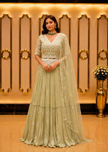 Sage Green Embroidered Skirt Set