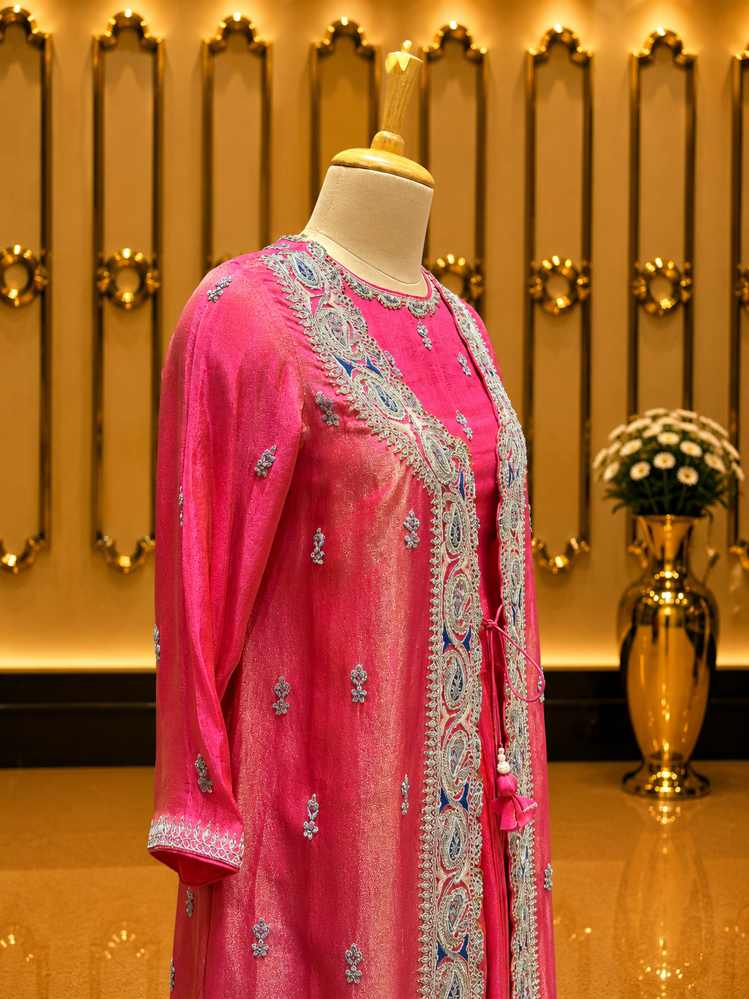 Fuchsia Tissue Silk Draped Ensemble