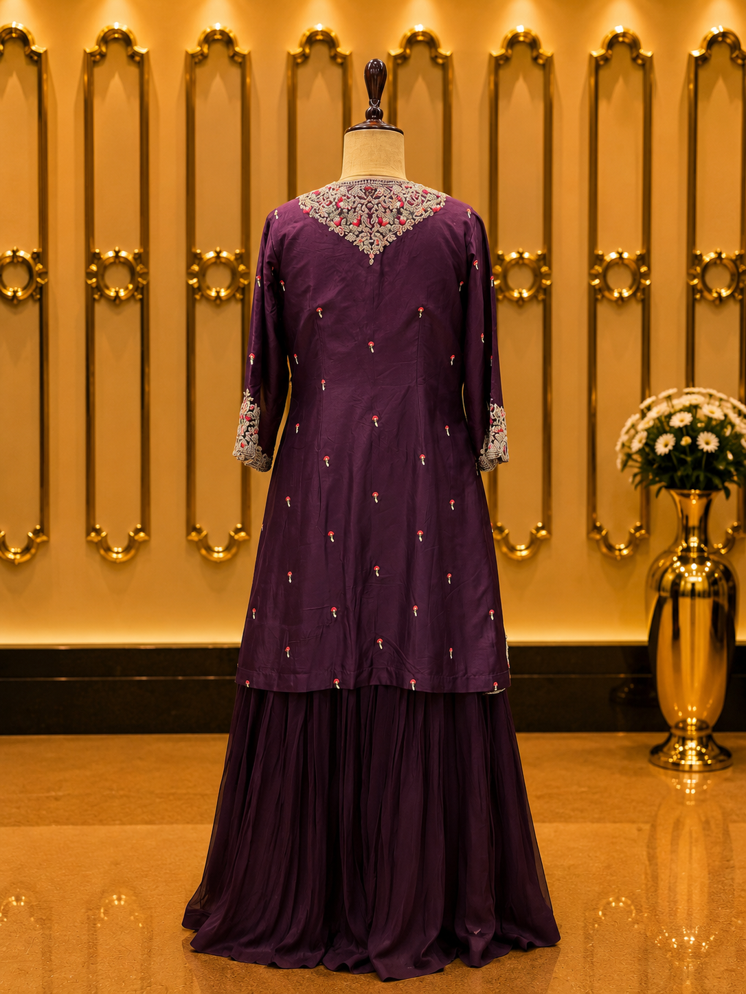 Regal Plum Embroidered Skirt Set