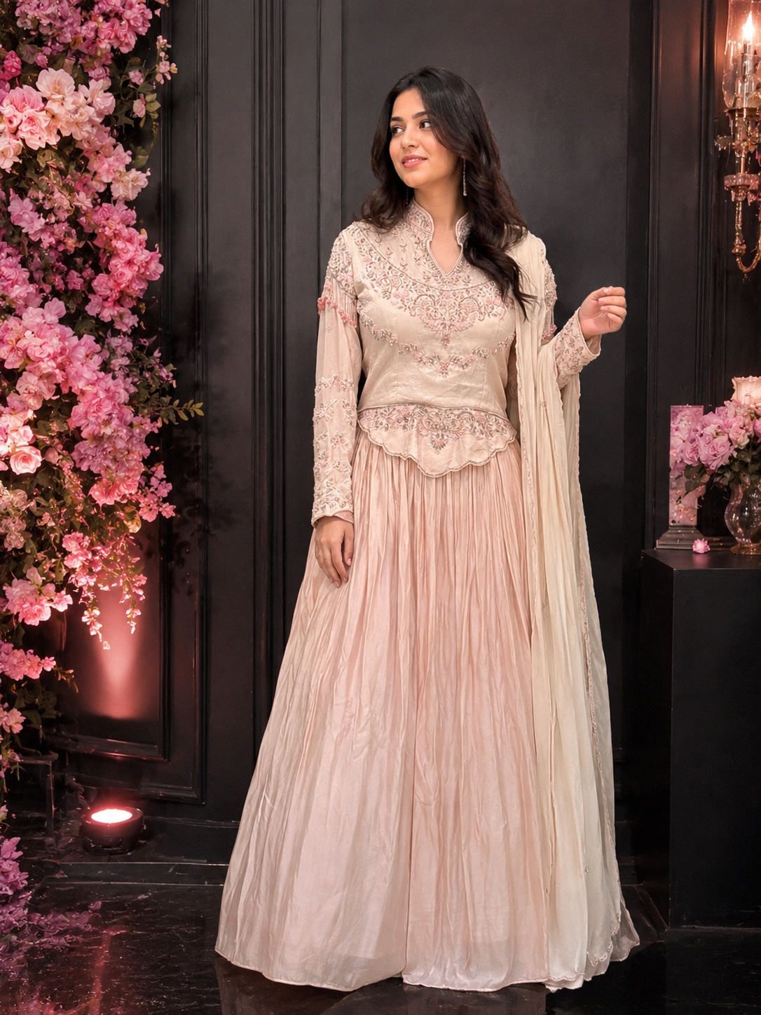 Powder Pink Peplum Skirt Set