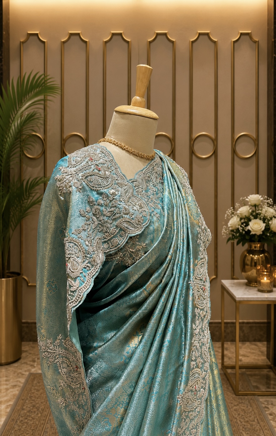 Aqua Blue Tissue Kanjeevaram saree