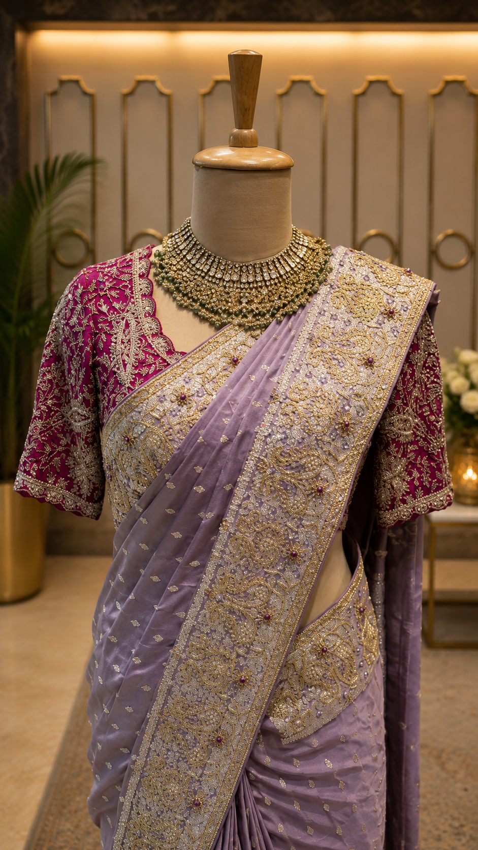 Lavender Banarasi silk Saree