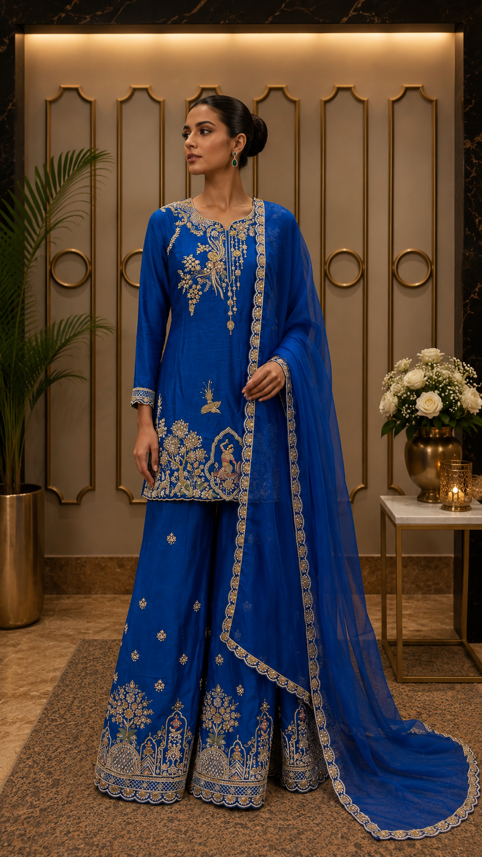 : Royal Azure Heritage Kurta Sharara Set