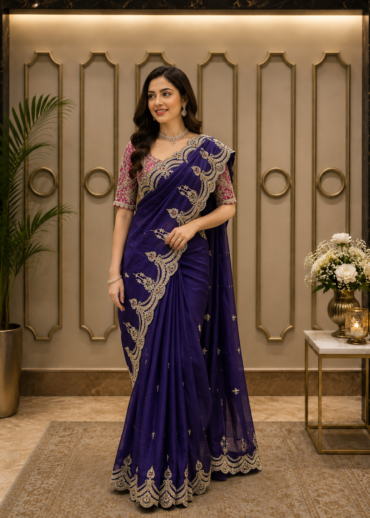 Royal Sapphire Embroidered Saree