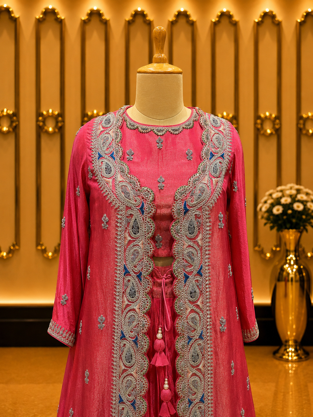 Fuchsia Tissue Silk Draped Ensemble