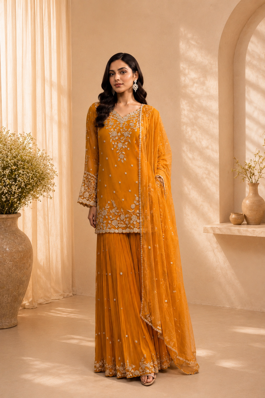 Marigold Embroidered Sharara Set