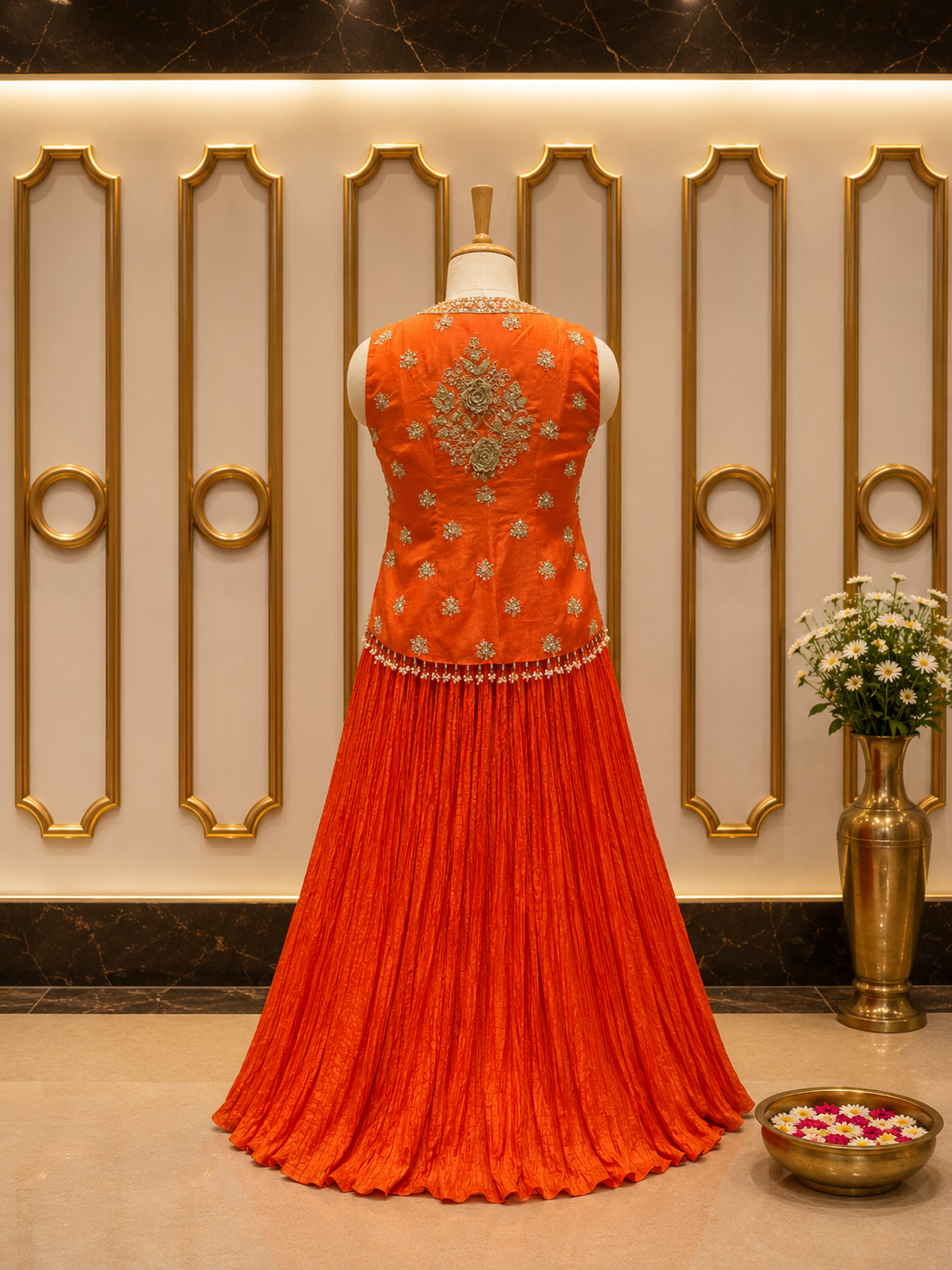 Tangerine Orange Indo-Western Lehenga Set
