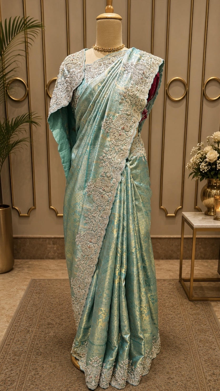 Aqua Blue Tissue Kanjeevaram saree
