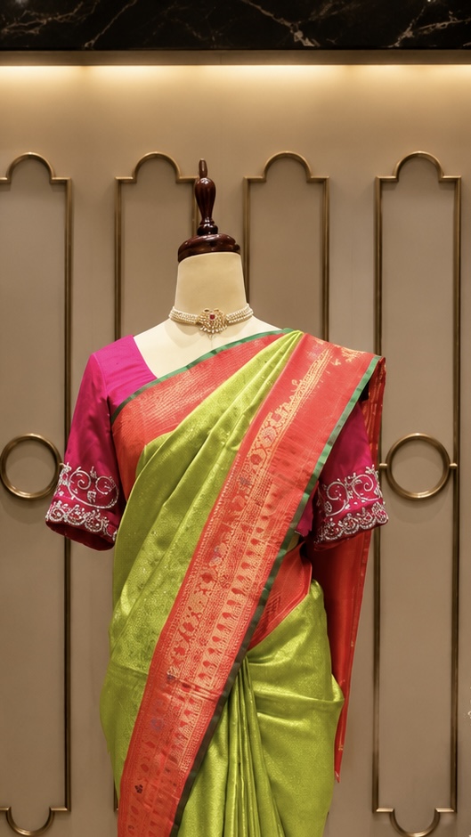 Parrot Green Paithani Silk Saree