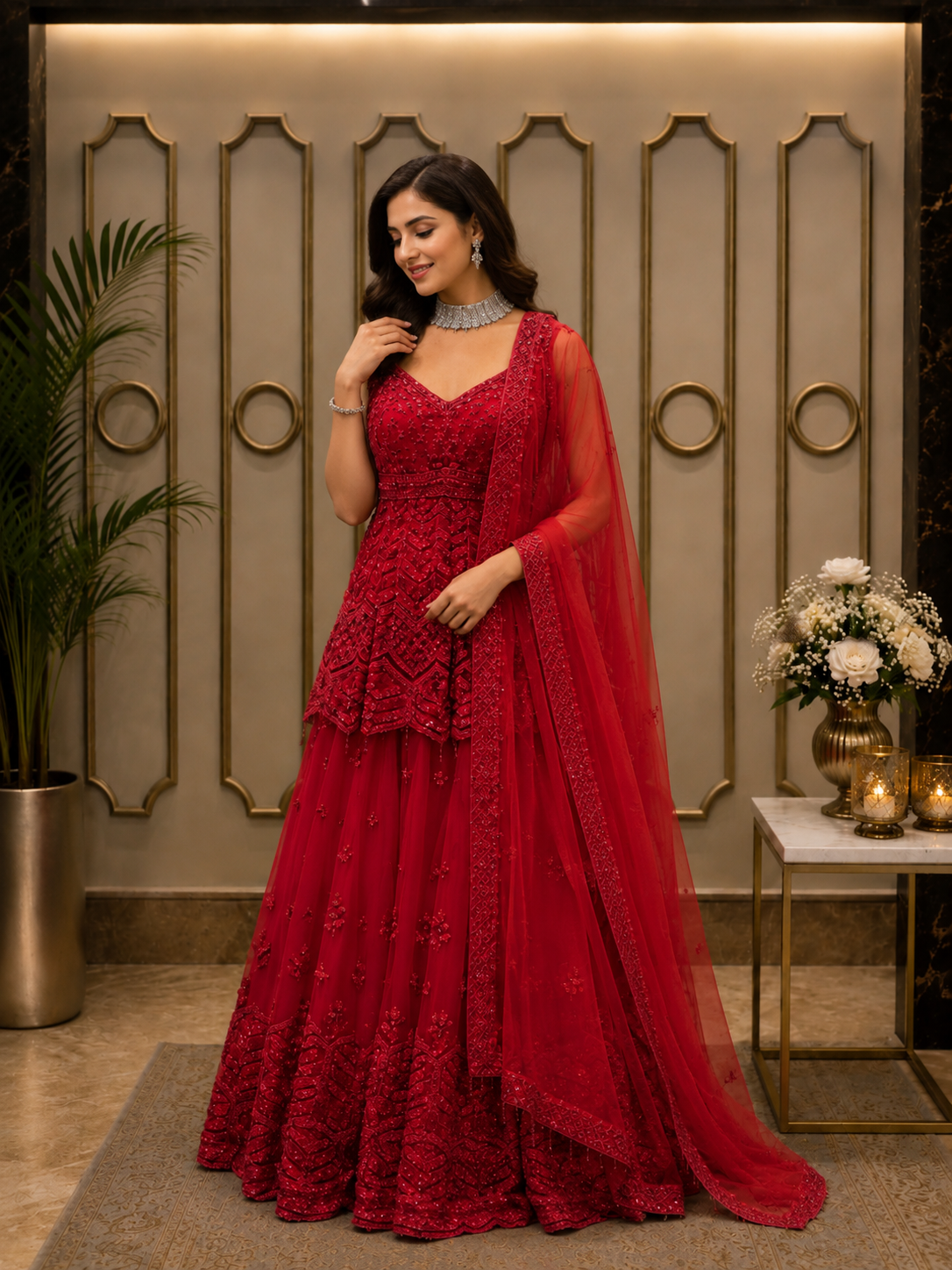Crimson Royale Peplum Lehenga
