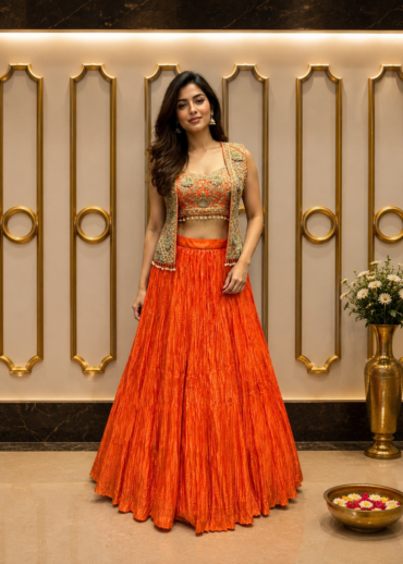 Tangerine Orange Indo-Western Lehenga Set