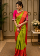 Parrot Green Paithani Silk Saree