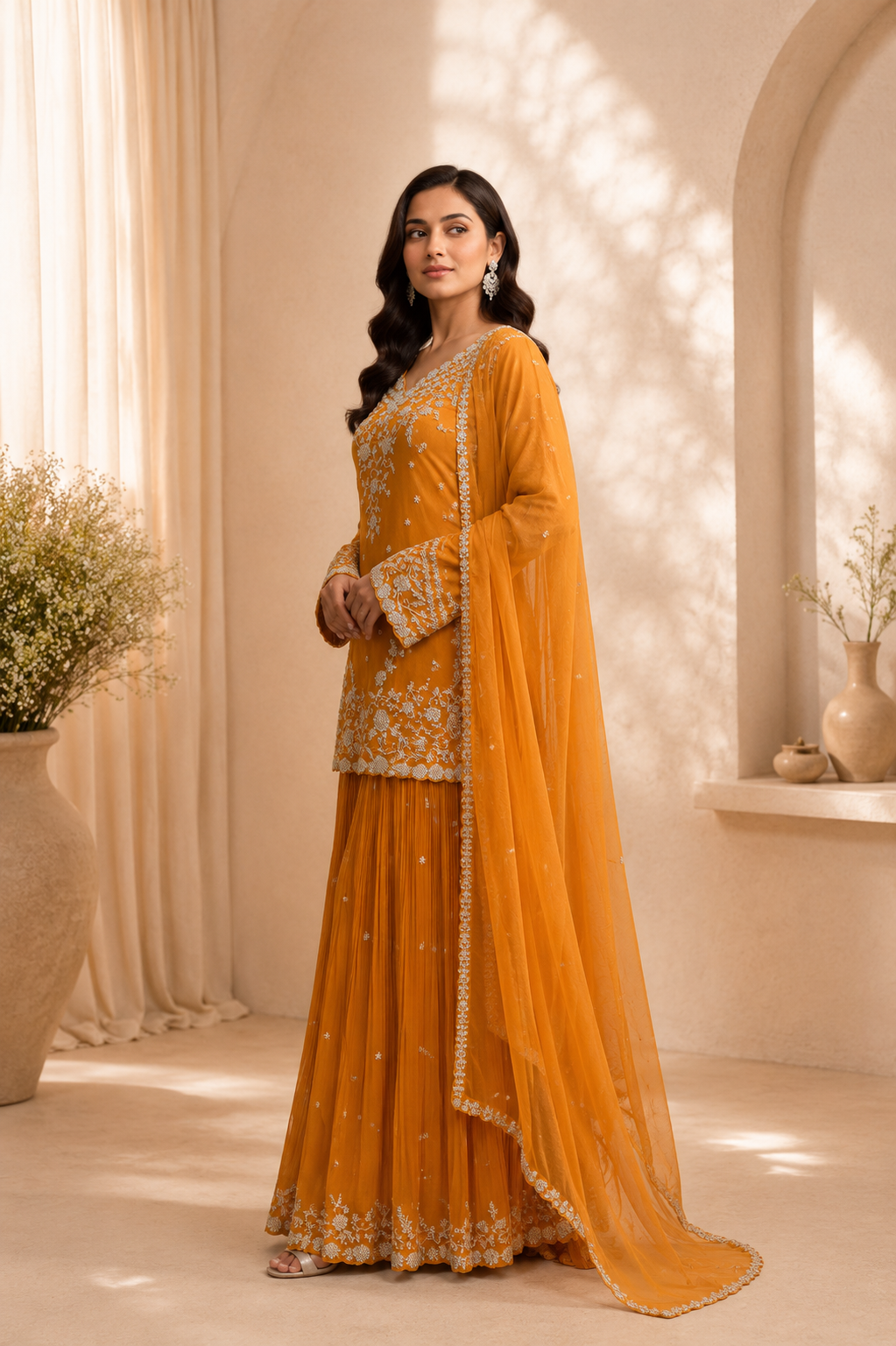 Marigold Embroidered Sharara Set