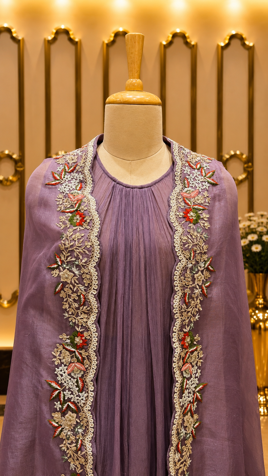 Lavender Embroidered Cape Set