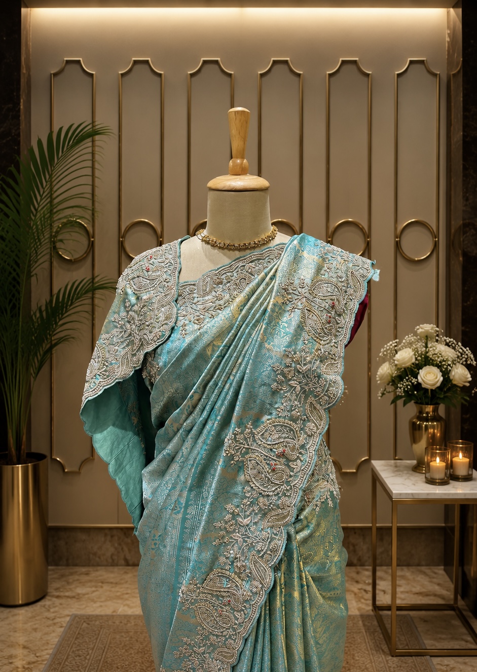 Aqua Blue Tissue Kanjeevaram saree