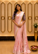 Blush Pink Banarasi Silk Saree with Floral Border