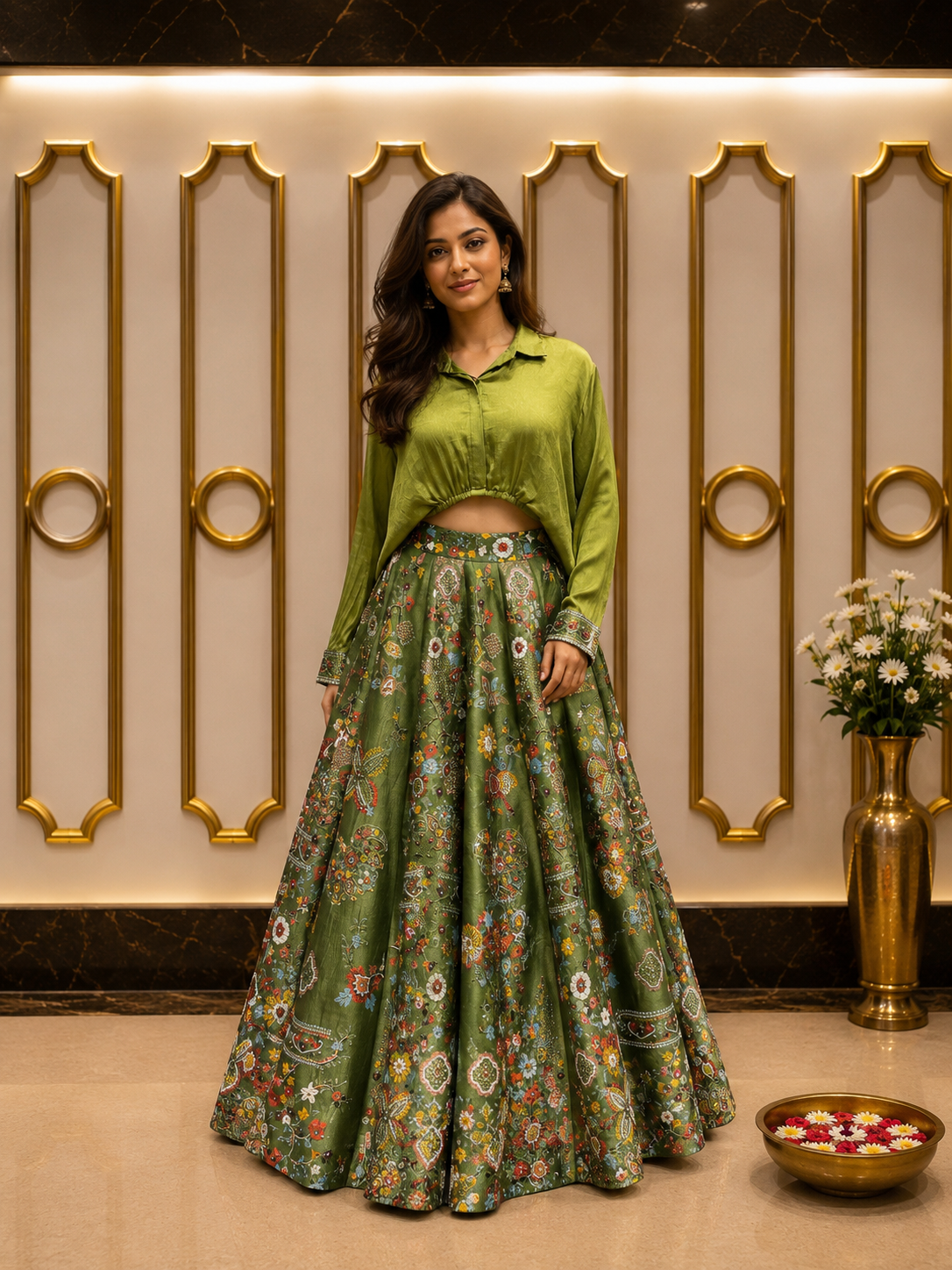 Olive Meadow Printed Skirt Set
