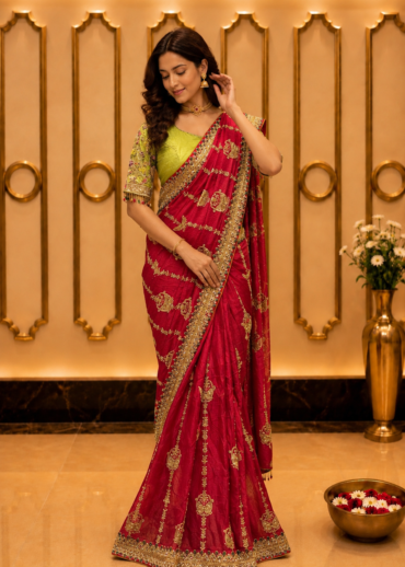 : Regal Crimson Heritage Saree