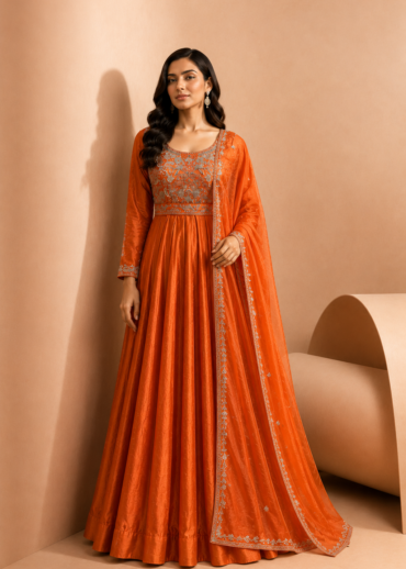 Amber Radiance Embroidered long gown with dupatta