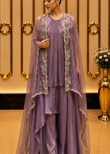 Lavender Embroidered Cape Set