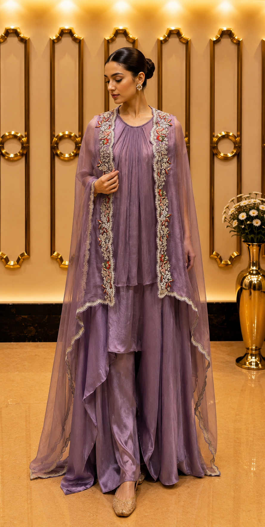 Lavender Embroidered Cape Set
