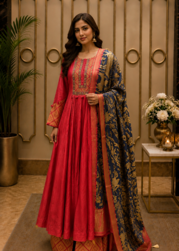 Anarkali Suit Set with Banarasi Dupatta