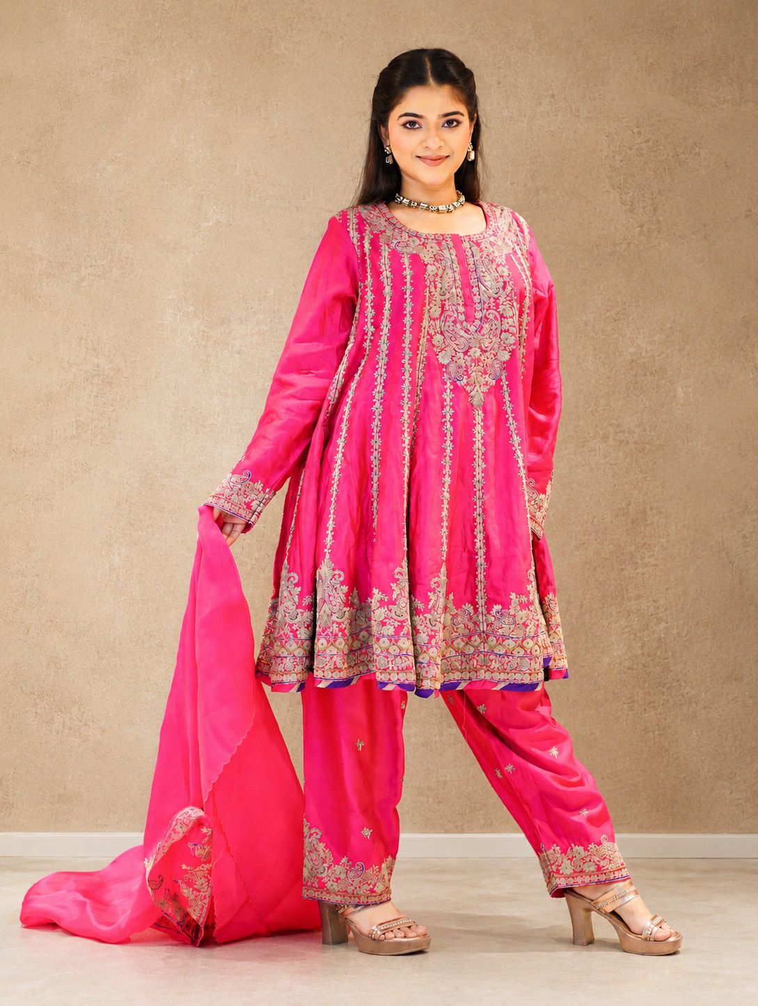 HOT PINK ANARKALI SET