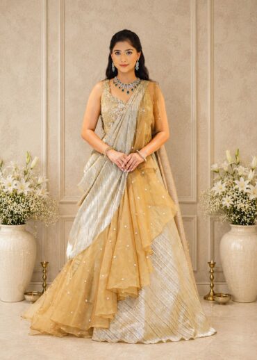 GOLDEN SEQUINED DRAPE LEHENGA