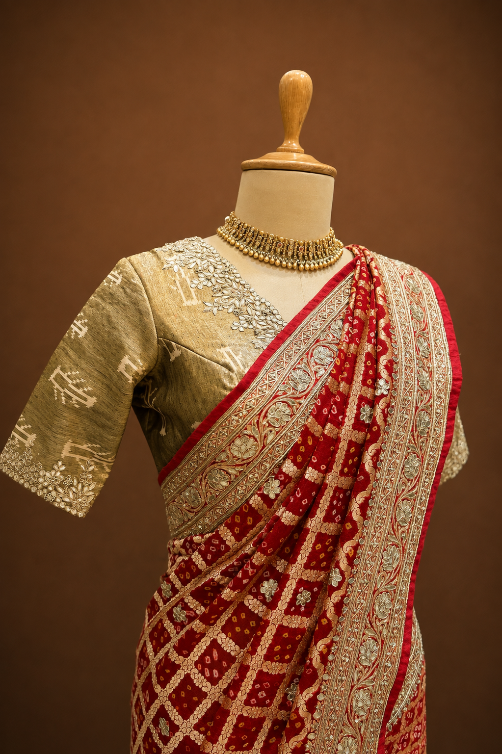 Red Bandhej Saree
