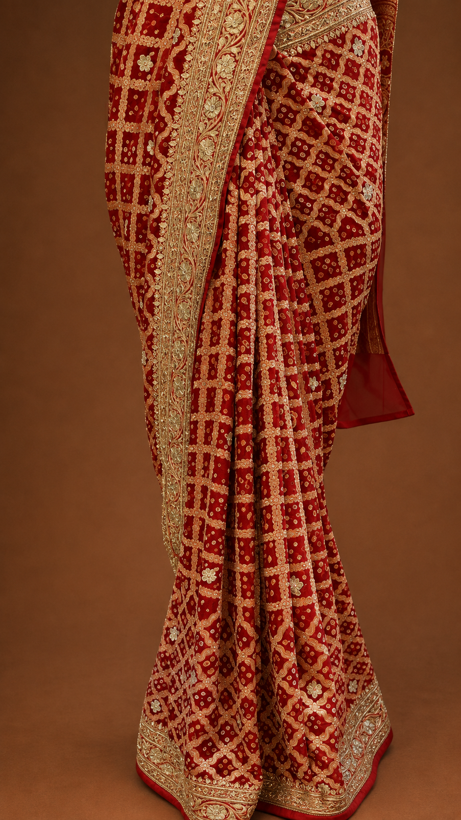 Red Bandhej Saree
