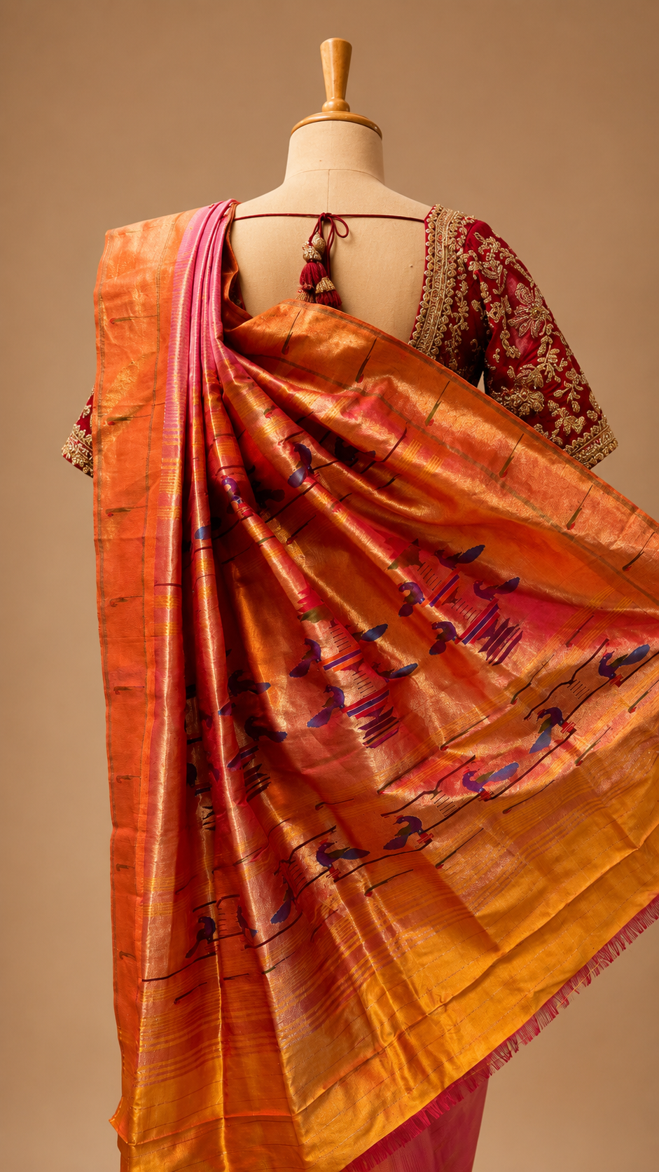 Gulnaar Tissue Lining Muniya Paithani Saree