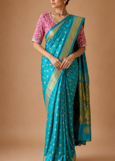 Turquoise Blue Paithani Silk Saree