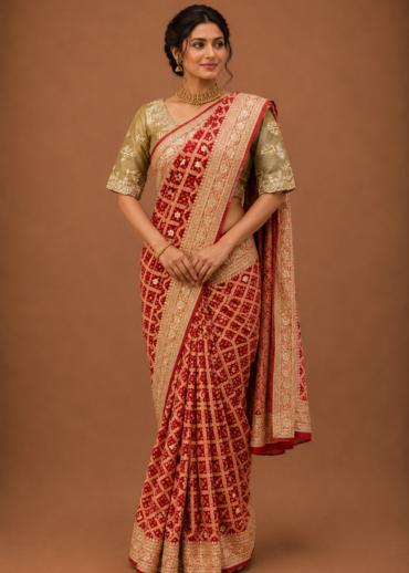 Red Bandhej Saree