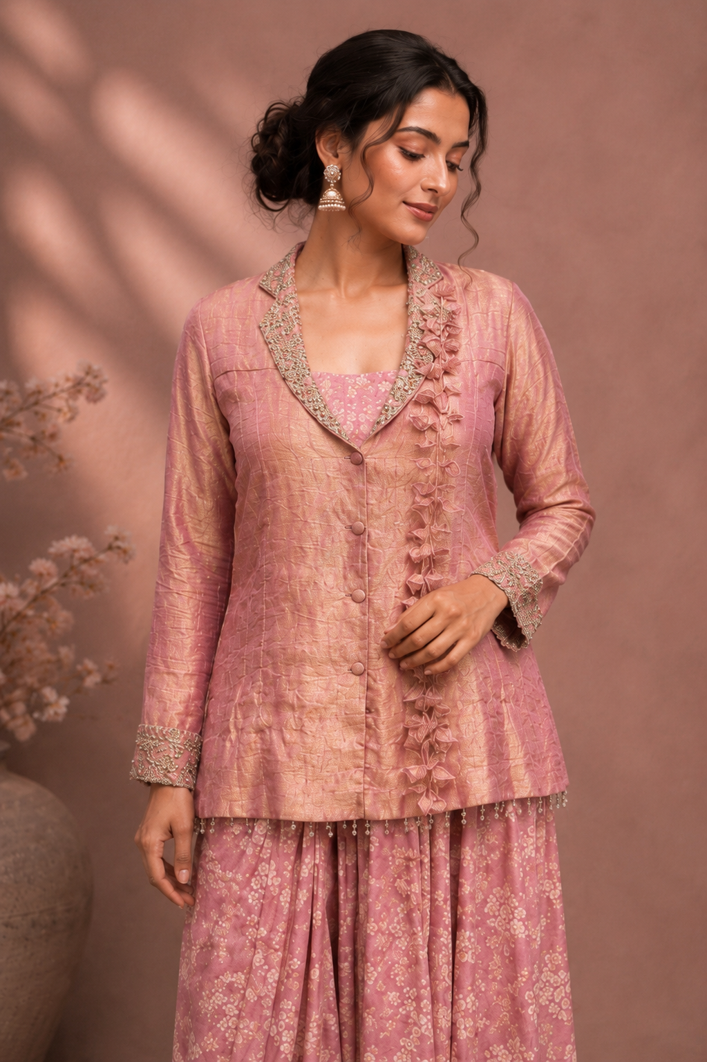 Blush Bloom Indo-Western Drape Set