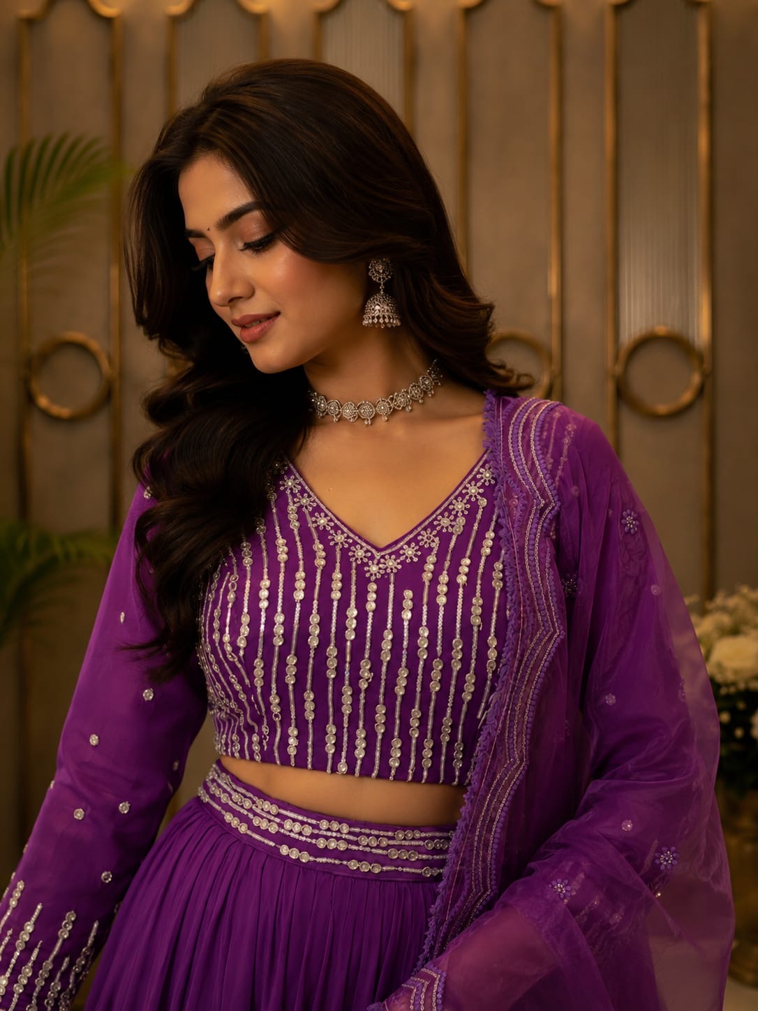 Amethyst Bloom Embroidered Lehenga Set