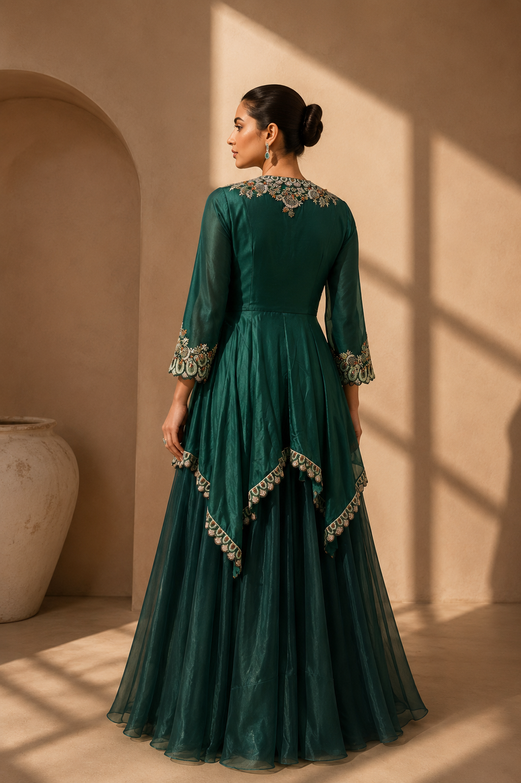 Emerald Cascade Embroidered Peplum and Palazzo Set