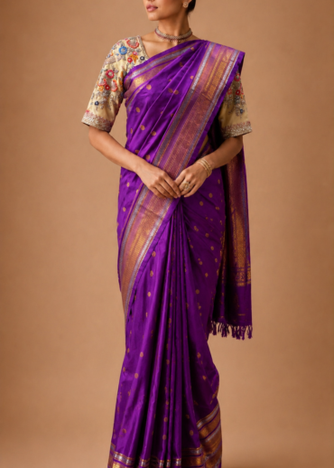 Royal Purple Peacock Paithani Silk Saree