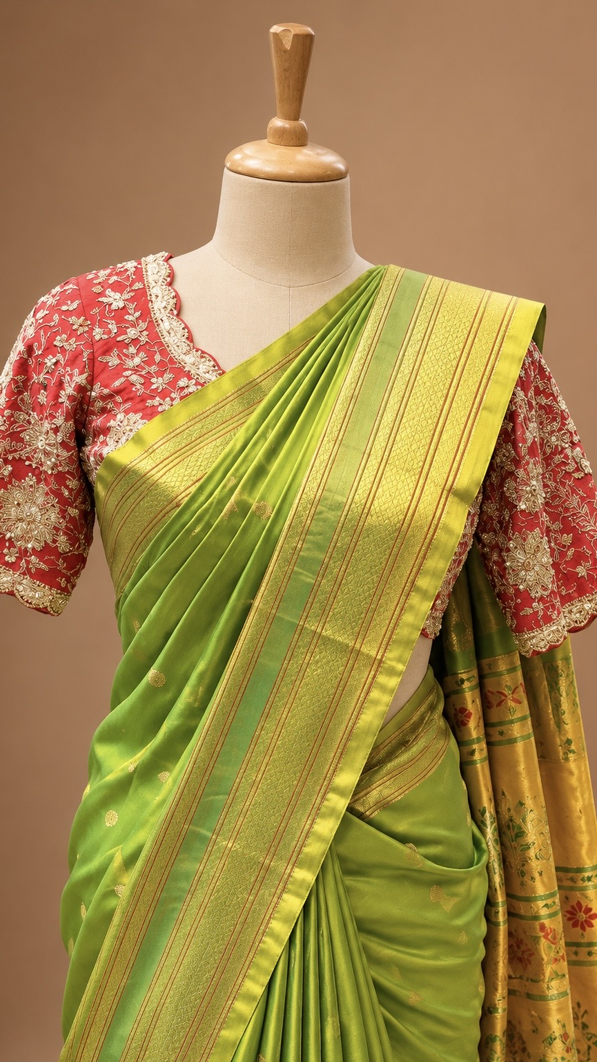 Parrot Green Paithani Silk Saree