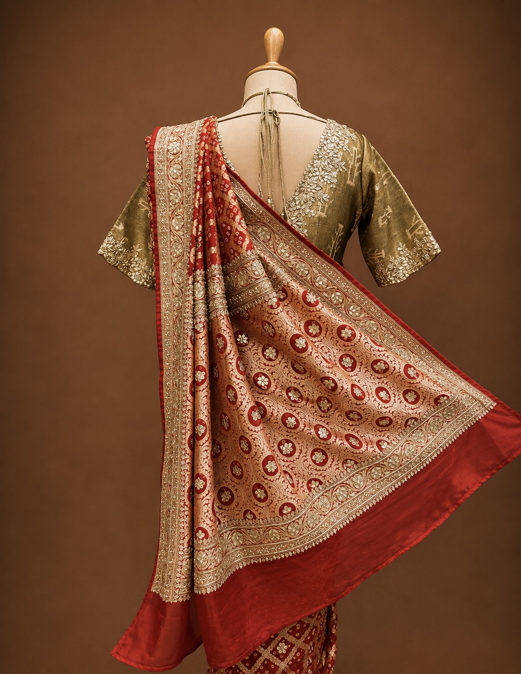 Red Bandhej Saree