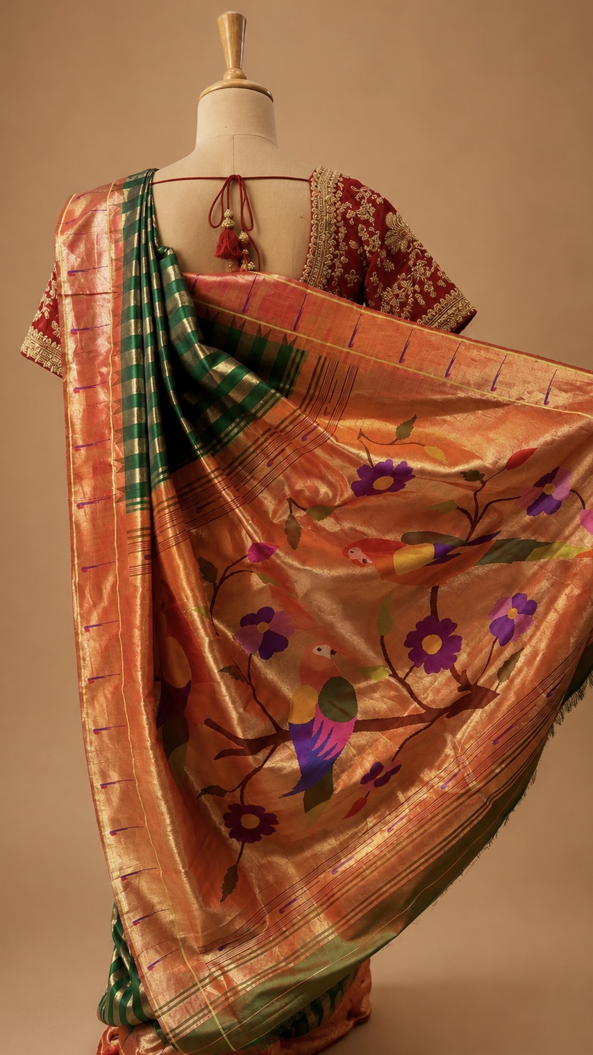 Emerald Muniya Paithani Silk Saree