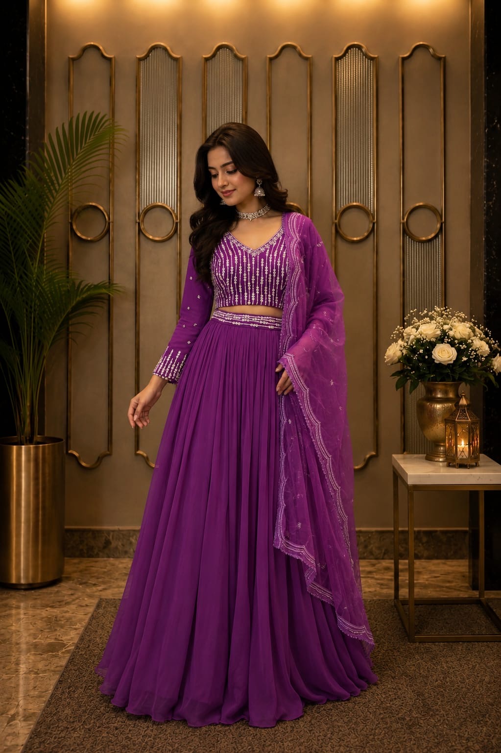 Amethyst Bloom Embroidered Lehenga Set
