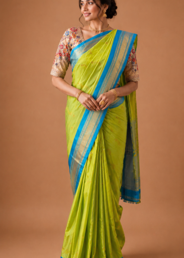 Lime Green Nath Paithani Silk Saree