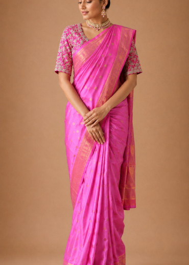 Pastel Pink Golden Zari Paithani Silk Saree