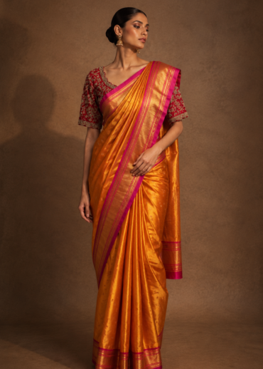 Gold Mustard Paithani Silk Saree