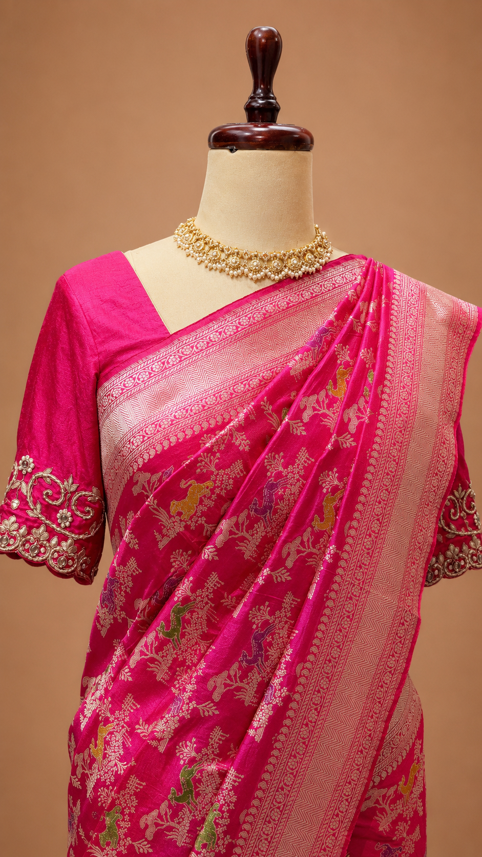 Rani Pink Meenakari Banarasi Silk Saree