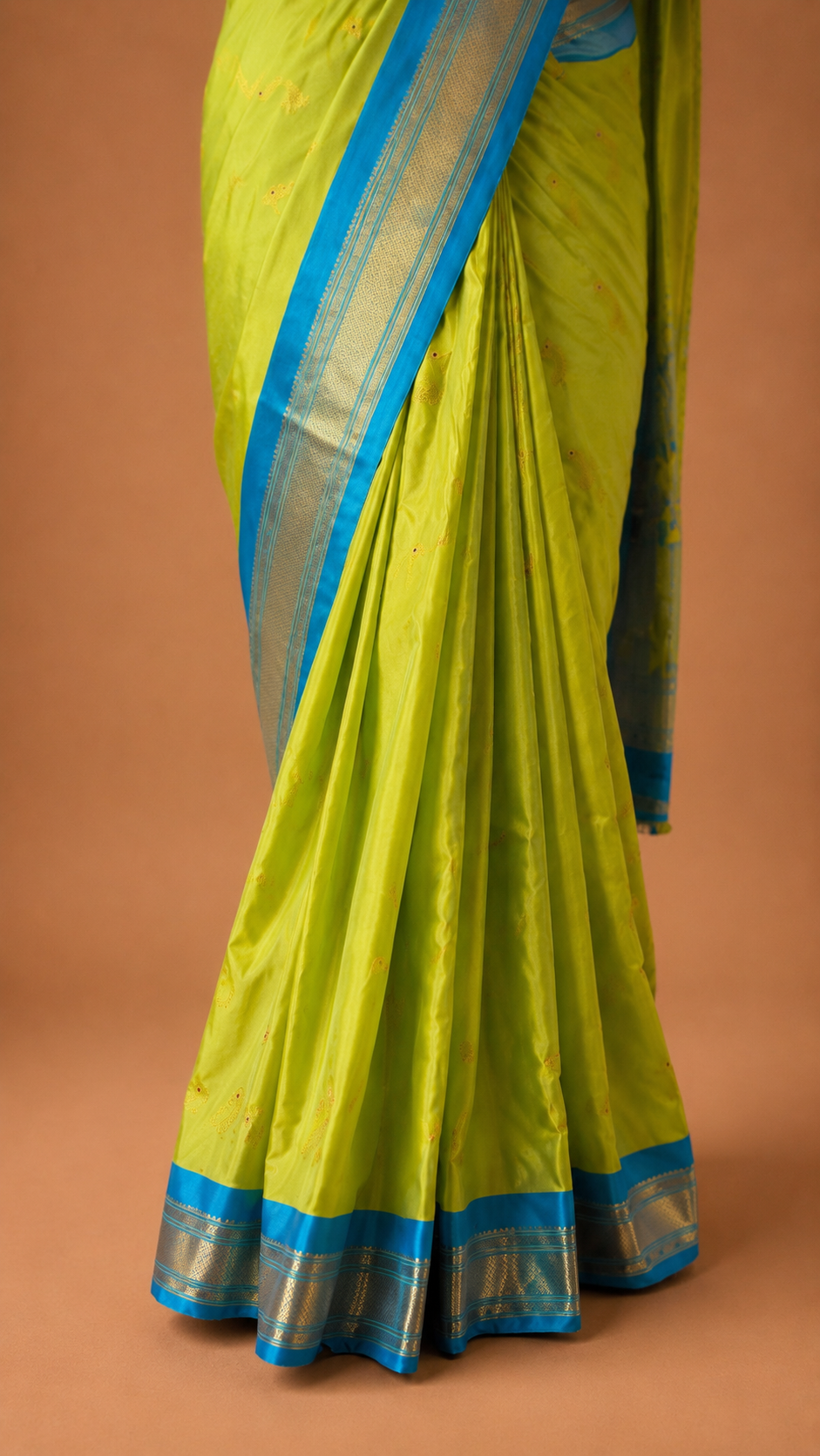 Lime Green Nath Paithani Silk Saree