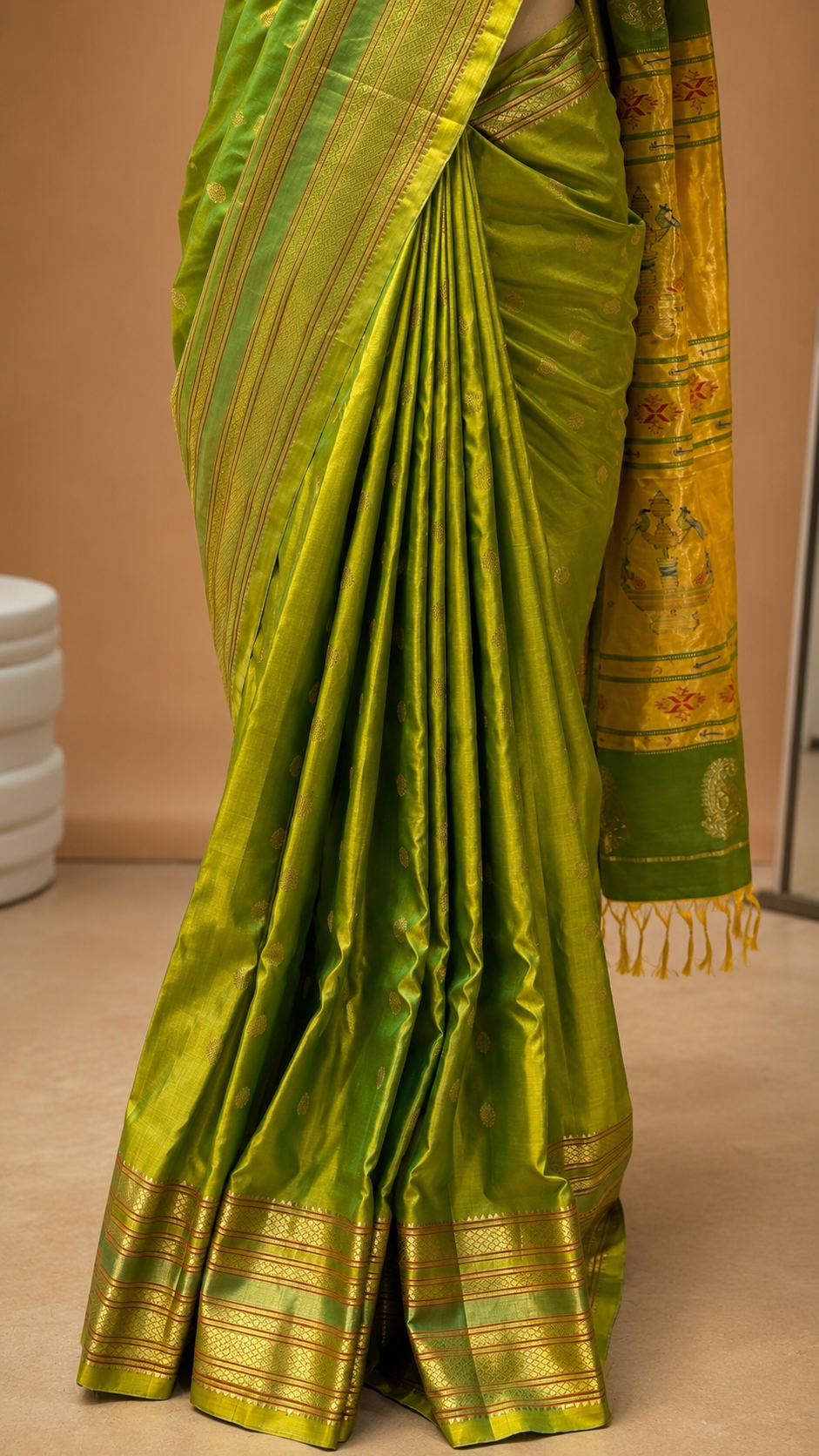Parrot Green Paithani Silk Saree