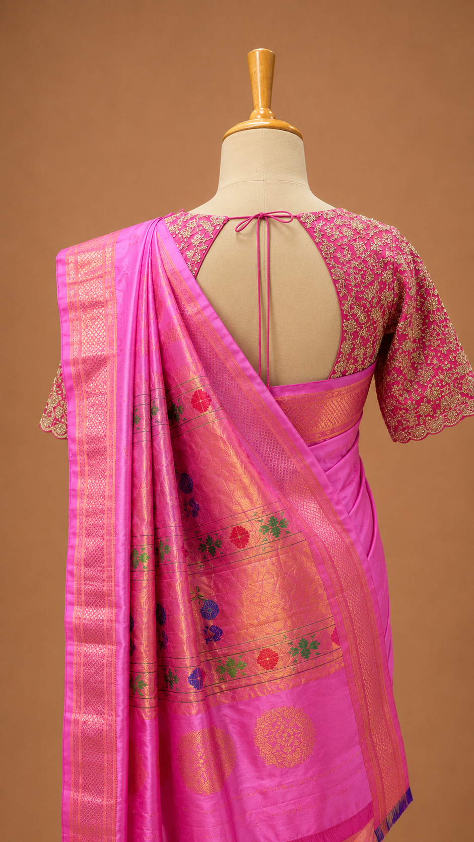 Pastel Pink Golden Zari Paithani Silk Saree