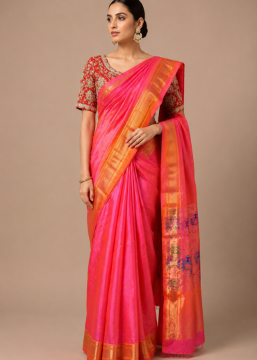 Pink Paithani Silk Saree