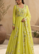 Citrus Bloom Embroidered long gown Set